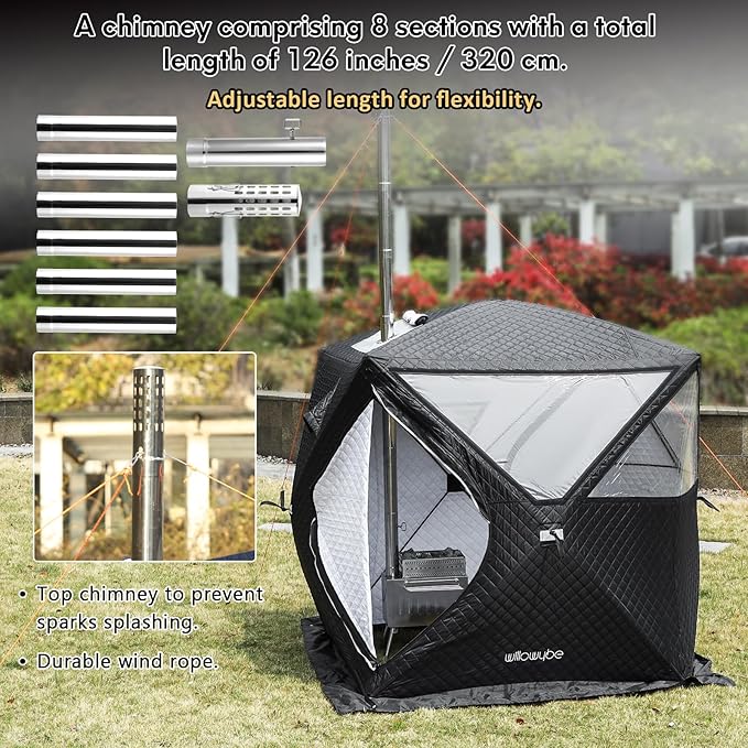 WILLOWYBE Portale Outdoor Sauna Set with Sauna Tent, Sauna Wood Stove for Dry Sauna, Cooking for Family and Friends