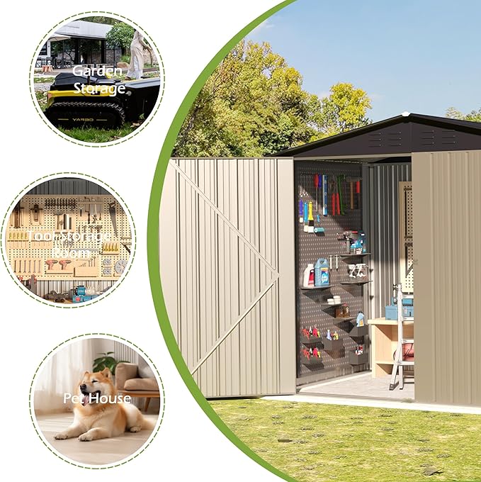 Outdoor Metal Shed,6×4 FT Metal Shed with Peaked Roof and Lockable Double Doors,Waterproof Outdoor Tool Storage Clearance for Backyard,Garden,Brown