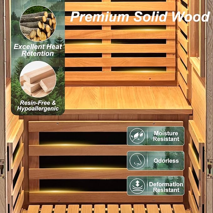 Far Infrared Sauna 1170W 110V, Low EMF Infrared Sauna with Red Light Therapy, Carbon Fiber Infrared Saunas 1 Person W/Bluetooth Speakers/Control Panel for Basement/Home Gym/Bathroom