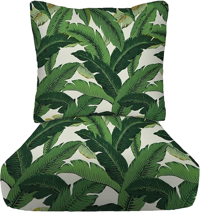 RSH DECOR: Deep Seating Cushion with Pillow Back | 23” x 26” Seat | All-Weather Spun Fabric | Water and Fade-Resistant | Outdoor Chair Cushion Set for Patio Furniture | Swaying Palms Aloe
