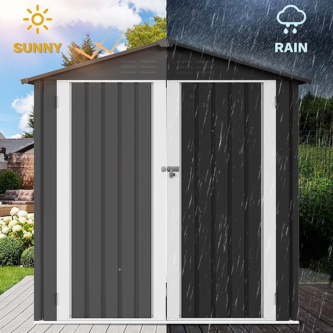 DWVO 6x4ft Metal Outdoor Storage Shed, Lockable Tool Storage Sheds, Oversized Steel Garden Sheds with Sloped Roof for Backyard, Patio, Garage, Lawn, Dark Gray