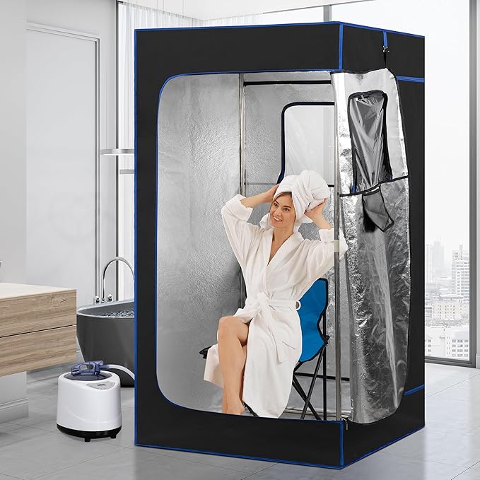 Portable Sauna, Full Size, Steam Tent Sauna Box with 3.0L Steamer, Remote Control, Folding Chair, 9 Levels