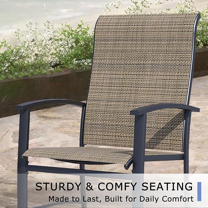 Outdoor Dining Chairs Set of 8, Stackable Patio Chairs with Metal Frame & Textilene Fabric, Perfect for Patio Garden Deck, Mocha