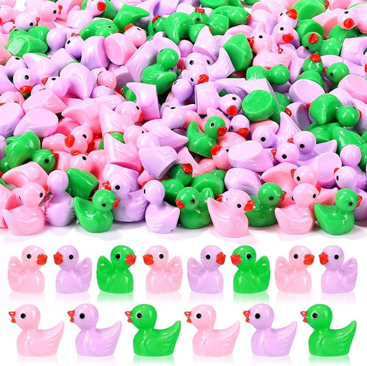 240 Pcs Witch Theme Mini Resin Ducks Miniature Green and Pink Tiny Small Duck Figurines Bulk for Birthday Party Favor Gift DIY Craft Dollhouse Garden Decor