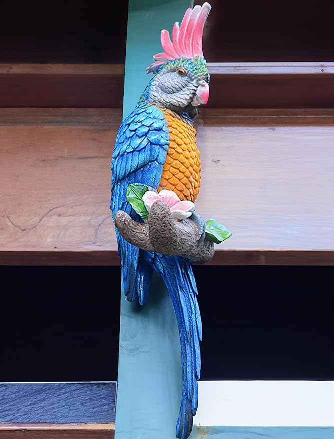 Tropical Hanging Parrot Decor,Real Resin Bird Figurines,Bird Statues,Home Ornament Decor for Tiki Bar,Perfect for Yard Ornaments,Tree Decorations Outdoor,Patio,Lawn,Tree Trunk, Porch