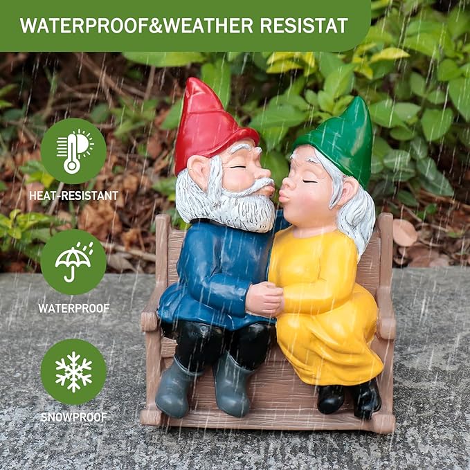 Kiss Garden Gnome Statue Couple in Love Collectible Figurine Mr and Mrs Gnome Sculpture Romantic Gnome Lover Couple Statues Indoor Outdoor Yard Home Décor Mom Dad Friends Gifts
