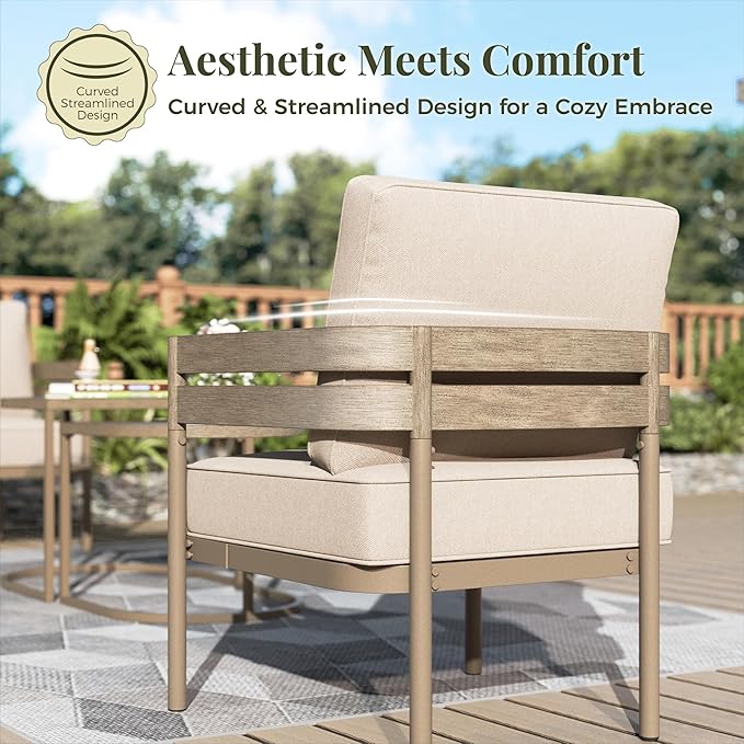 5-Piece Outdoor Patio Conversation Furniture Set, Sectional Outdoor Furniture with Washable Thick Cushions, Steel Modern Conversation Set with Nesting Coffee Table for Porch, Balcony - Beige