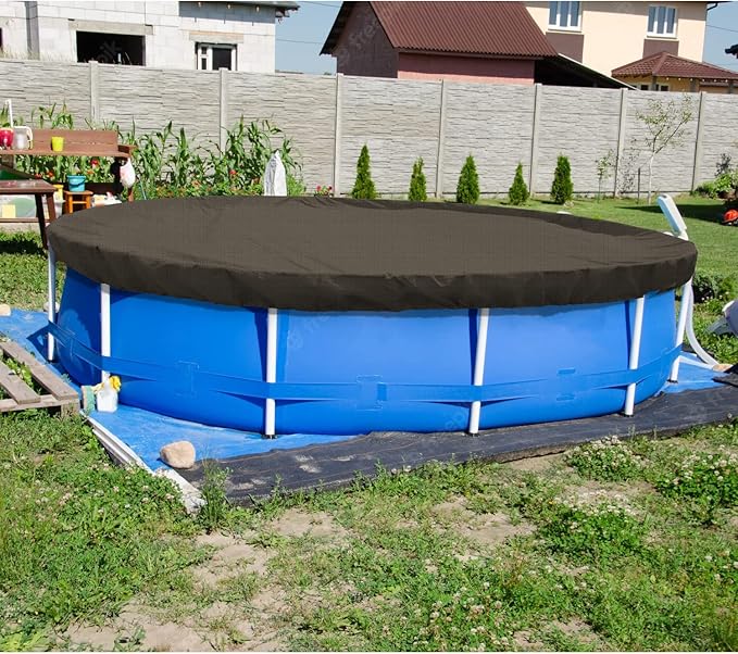 ECOOPTS 9 ft Round Pool Cover for Above Ground Pools, Swimming Pool Cover Protector Winter Safety Cover (Brown)