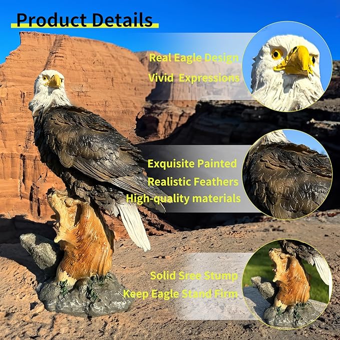 13.2" Real Eagle Outdoor Sculpture,Funny Bird Statue,Garden Beach Statue Decor,Resin Animal Seabird Ornaments,Coastal Beach Decor,Patio Decor for Outdoor Table Decorfor Garden,Lawn,Yard