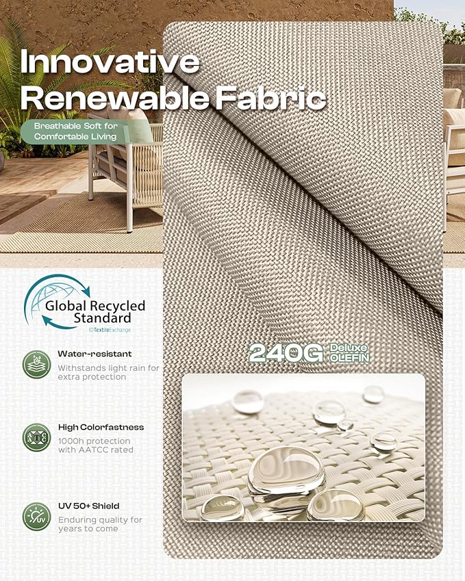 Aluminum Outdoor Patio Furniture Set, HDPE Rope 4 Piece Modern Sectional Conversation Sets with Dual-Layer Coffee Table, All Weather Patio Couch Set with Thick Cushions, White Frame, Ivory