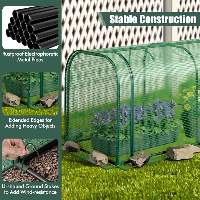 Happygrill Portable Mini Greenhouse, 47" x 22" x 24" Green House w/ Roll-up Zipper Door, Metal Frame, Waterproof Sun-Protective PE Cover, Small Greenhouses for Raised Garden Bed, Outdoor (Green)