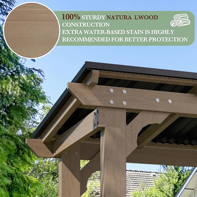 6 x 13 FT Wooden Grill Gazebo with Sloping Metal Roof, BBQ Canopy with Stakes for Outdoor Patio, Garden, Lawn, Light Mocha Brown