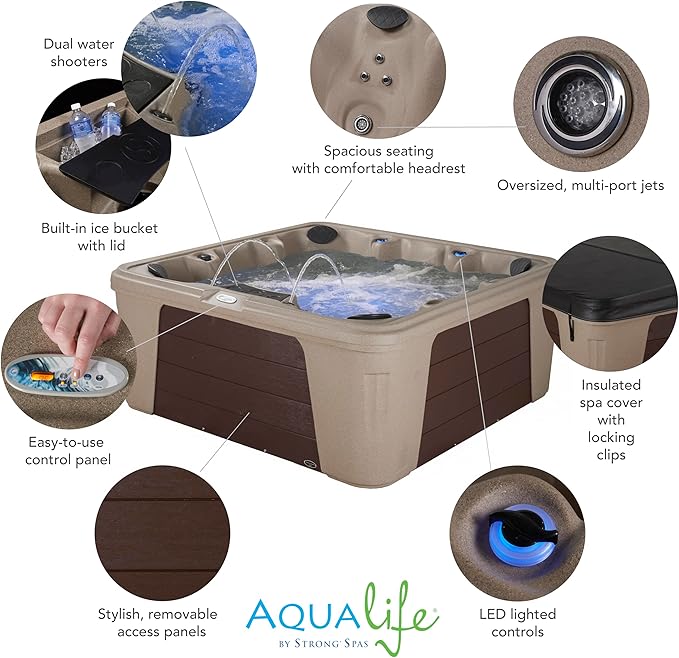 Palm Beach Outdoor Hot Tub, 6-7 Person 30-Jet, 82-Port Bench Spa with Ice Bucket by Aqualife by Strong Spas