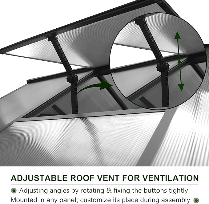 Mupater 6x8 FT Aluminum Frame Greenhouse, Heavy-Duty Polycarbonate Greenhouse with Lockable Door and Adjustable Roof Vent, Walk-in Green House Kit for Outdoors, Garden, Lawn, Backyard, Grey