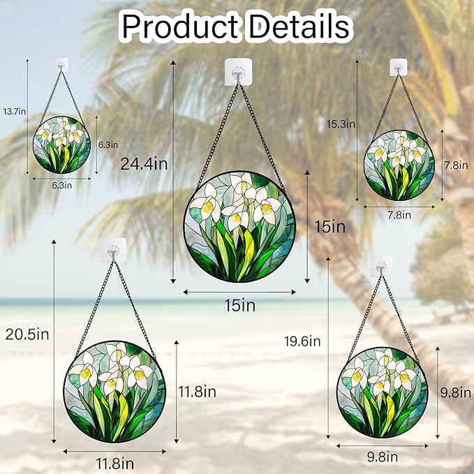 Stained Glass Window Hanging - White Snow Lotus Birth Flower Suncatcher for Doors Garden Patio Sun Catchers Decor Christmas Mother's Day Birthday Gifts for Women Men Mom Nana Friend 9.8 in
