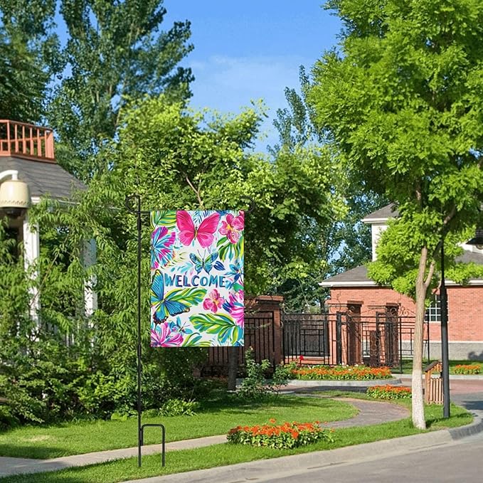 Butterfly Garden Flag Vertical Double Sided Outdoor Yard Flags 12.5x18 Inch Burlap Banners for House Lawn