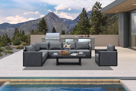 PURPLE LEAF Patio Furniture Set 8 Pieces Patio Seating Sofas Aluminum Furniture Outdoor Couch Sectional Set with Cushions and Aluminum Table Patio Conversation Sets Gray