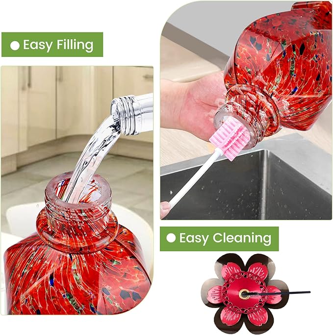 BOLITE Hummingbird Feeder, Hand Blown Glass Hummingbird Feeders for Outdoors Hanging, with Ant Moat and 5 Feeding Ports, 22 Ounces, Red, Birthday Gifts for Women Men, Gifts for Mom Dad