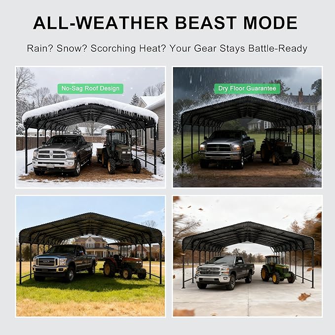 20x40 Heavy-Duty Metal Carport, Galvanized Steel Shelter for Pickup Trucks, Boats, Cars & Tractors, All Weather Protection Outdoor Vehicle Cover