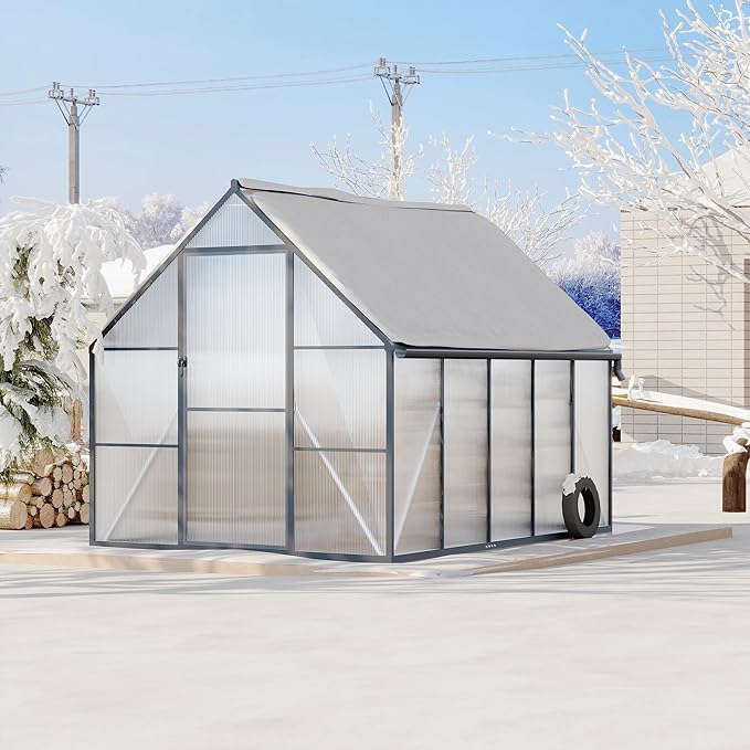 8'x10' Aluminum-Framed Polycarbonate Greenhouse, Heavy Duty Polycarbonate Greenhouse with Quick Setup Structure and Roof Vent, Large Enhanced Aluminum GreenhouseKit for Outdoors
