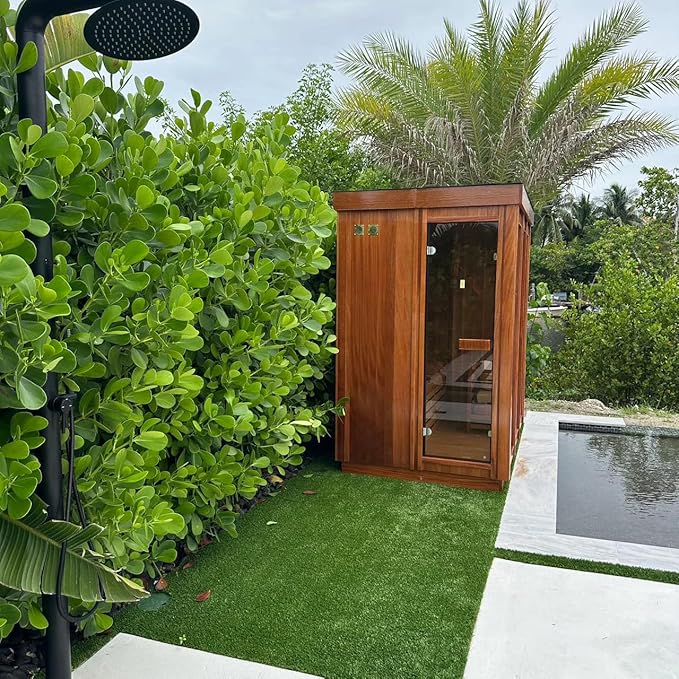 Outdoor Steam Sauna, Canadian Red Cedar Saunas 3 Person, 6KW ETL Toule Heater, Waterproof System, 220V,Broad Benche, Modern Sauna Box, Left Door (0-195℉)