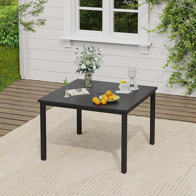 VICLLAX 5 Pieces Outdoor Dining Set, Patio Furniture Set of 4 Patio Swivel Dining Chairs and Square Patio Table, Navy Blue Chairs & Black Tabletop