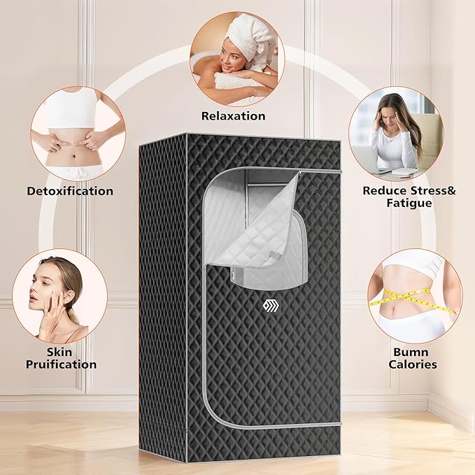 Portable Sauna Box, Personal Steam Sauna for Home with Steamer, Remote Control, Folding Chair and Mat, Portable Steam Sauna Tent, Home Spa for Relaxation(Gray)