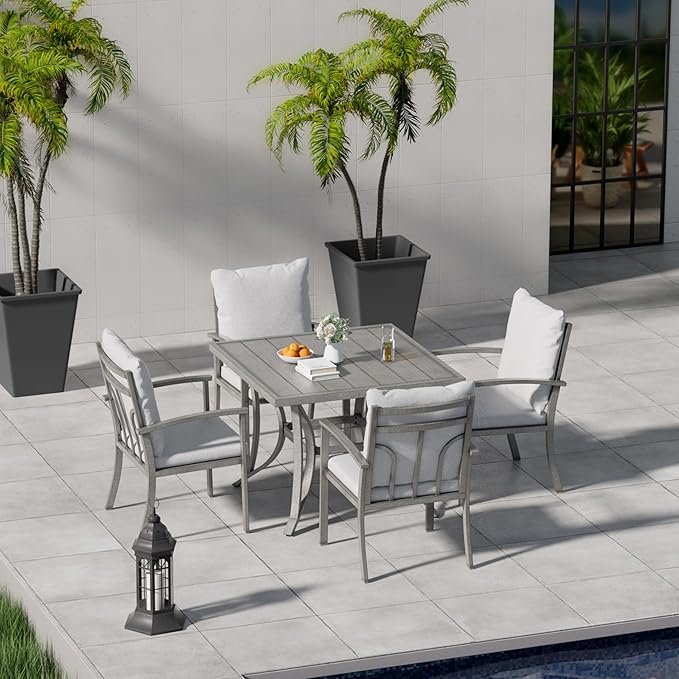HAPPATIO 5-Piece Patio Outdoor Dining Set - All Aluminum Outdoor Patio Table and Chairs Set for 4 Includes 1 Square Dining Table and 4 Dining Chairs, Patio Outdoor Dining Set for Lawn or Garden