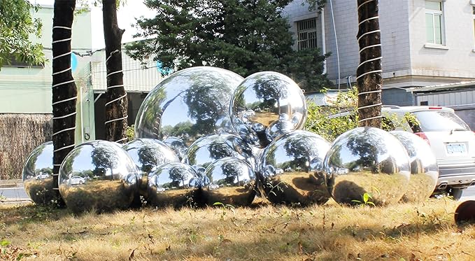 Generic Big Shiny Balls Giant Inflatable Mirror Balls for Events & Decor - Party, Advertising, Shows, Stage Decoration - Hanging & Standing-Various Sizes & Colors - Silver (2.5m/8.2ft)
