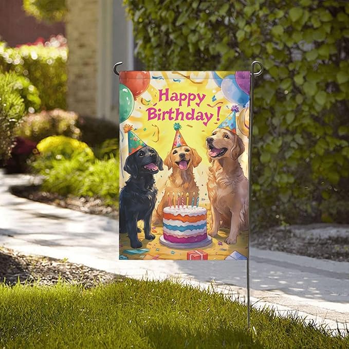 Birthday Dog Garden Flag Vertical Double Sided Outdoor Yard Flags 12.5x18 Inch Burlap Banners Vertical Double Sided for Outdoor Decor Lawn