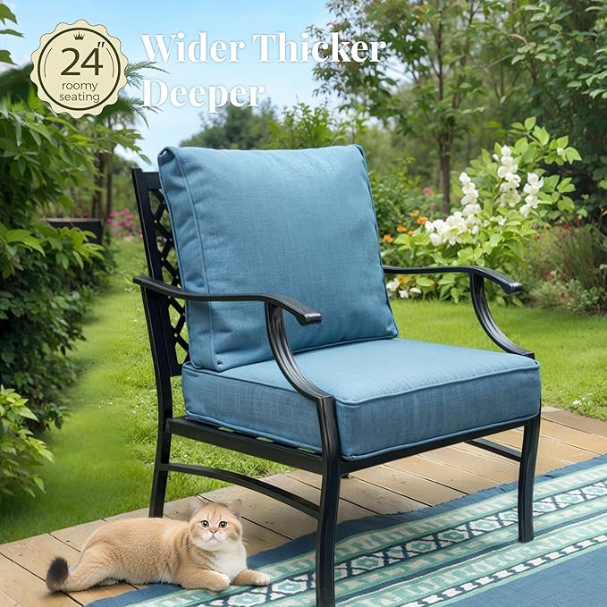 Patio Furniture Set 6 pcs, Outdoor Patio Furniture, 1 X 3-Seat Sofa, 4 X Single Chairs, 1 X Coffee Table and 5.75" Extra Thick Cushion, Patio Conversation Set,Navy Blue