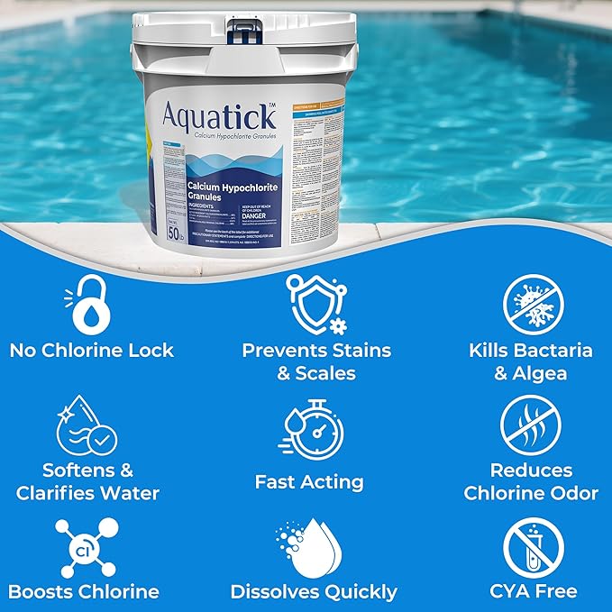 Pro-Grade Chlorine Pool Shock, 68% Cal-Hypo Granular Sanitizer, Prevents Bacteria & Algae, Restores Crystal Clear Water - Shock Treatment, Swimming Pool Chemical - 50Lb