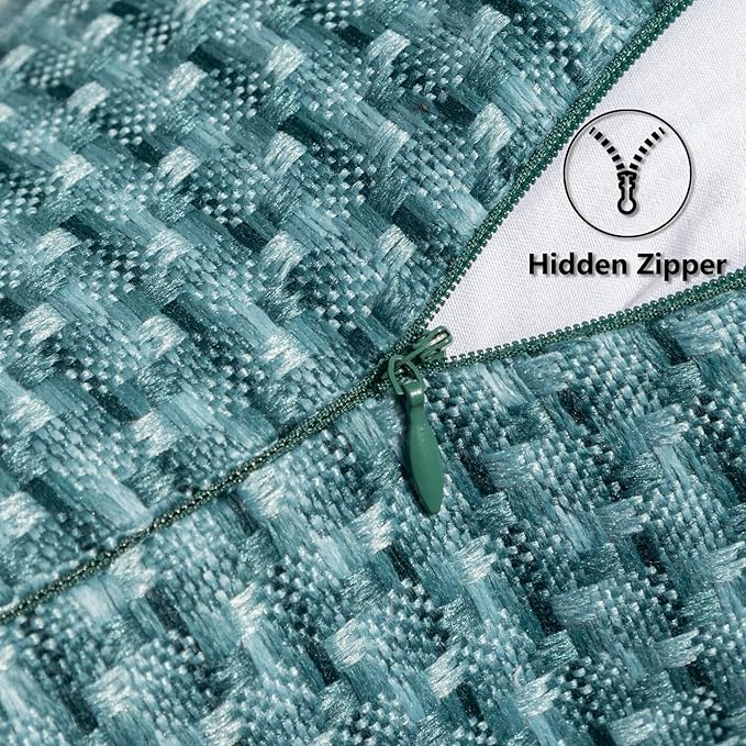 Kevin Textile Outdoor Waterproof Throw Pillow Covers Pack of 2 Weaving Texture Water Resistant Outside Decorative Cushion Covers for Garden Patio Tent Balcony Bench Couch Sofa 16x16 Inch, Teal