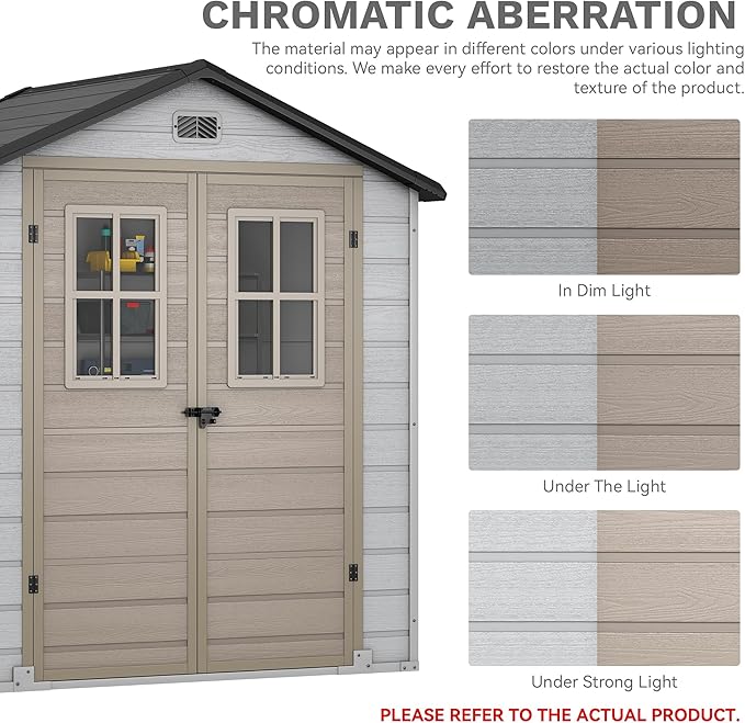DWVO 6x4.4 FT Outdoor Storage Shed, Plastic Garden Tool Shed with 2 Windows, Double-Wall Outside Shed for Lawn Mower, Garden Tool for Backyard, Patio, Lawn, Lockable, Greige&Gray