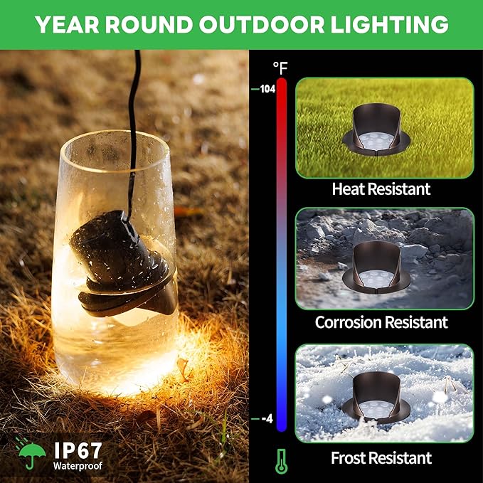 Ground Well Lights, Landscape LED Low Voltage Inground Lights, Outdoor Waterproof IP67, 12V Wired Aluminum Half Sided ORB for Backyard Wall 6W 420LM 8 Pack