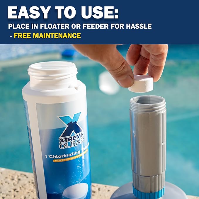 XtremeClear 1.5 Pounds Chlorine Tablets for Swimming Pools, Spa, Hot Tub, Long-Lasting Stabilized 1" Chlorinating Tablets Chemicals, Small Pool