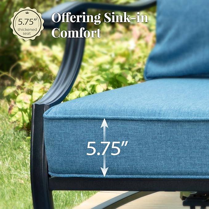 Patio Furniture Set 7 pcs, Outdoor Patio Furniture, 3-Seat Sofa, 2 Single Chairs, 2 Rocking Chairs, 2 Ottomans and 5.75" Extra Thick Cushion, Conversation Set for Deck,Navy Blue