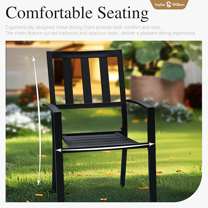 Sophia & William Round Patio Table and Chairs Set, Outdoor Dining Set for 6, 7 Piece Metal Patio Furniture, 54" Black Table(Stripe)