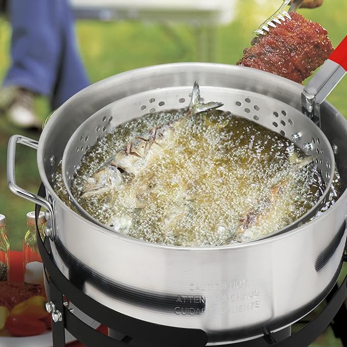 30 Qt Round Turkey Deep Fryer & 10 Qt Fish Fryers,Gas Propane Turkeys Fryer Set,Aluminum Seafood Boil Pot,Turkey Deep Fryers Set,with Propane Gas Burner,for Crab Lobster Shrimp Boiling (Silver)