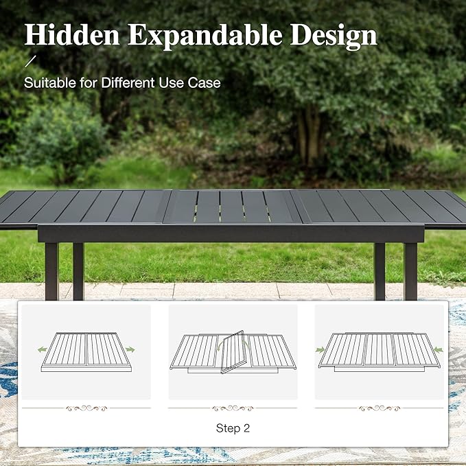 HERA'S HOUSE 9 Pieces Patio Dining Sets for 8, Outdoor PE Rattan Chairs and Extendable Metal Dining Table with 1.57" Umbrella Hole, Modern Outdoor Dining Table Set for Deck, Balcony, Backyard, Garden
