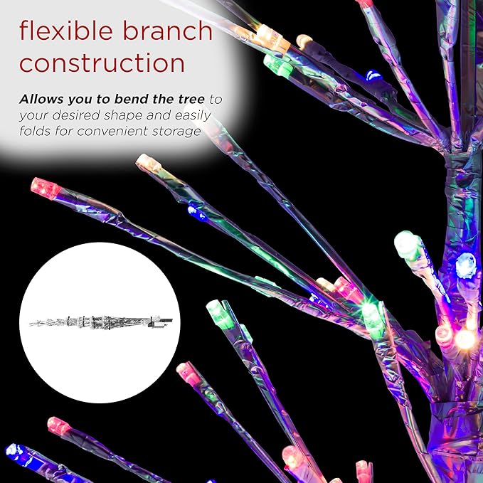 Alpine Corporation 65" H Indoor/Outdoor Pre-Lit Silver Foil Christmas Tree with Yard Stake and 360 LED Lights, Christmas Decoration