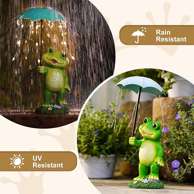 Solar Frog Garden Statue for Outside - Outdoor Decor Funny Hold Umbrella Lights for Lawn Yard Balcony Home : Best Garden Gifts for Mom