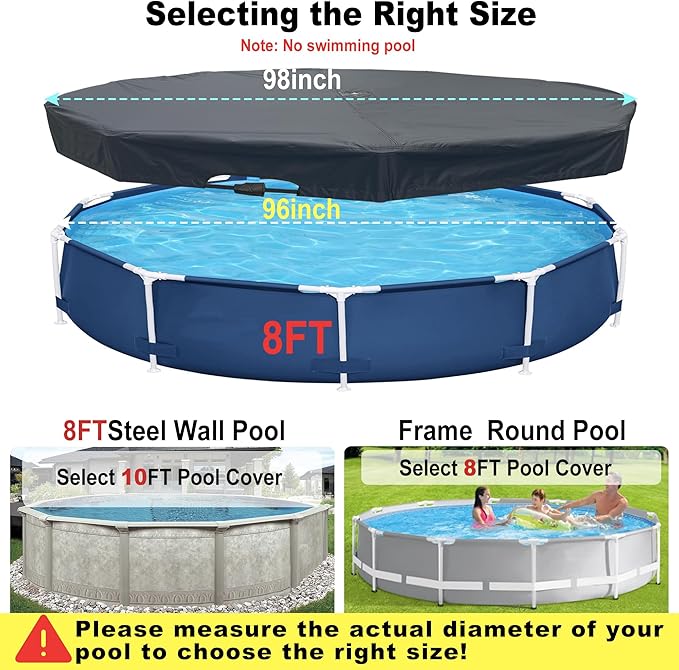 8 Ft Wintet Pool Cover, with Automatic Drain Round Pool Cover, One-Piece Quick Installation and Removal for Round Hot Tub and Spa Pool, Preventing Waterlogging, UV Protected