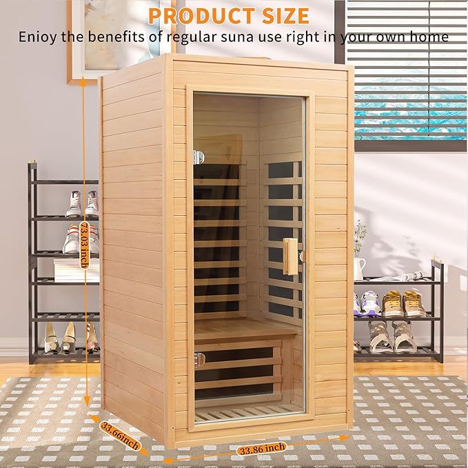 Infrared Saunas for Home 1 Person Indoor Sauna Dry Sauna for Home,1290W Low Emf Infrared Sauna Red Light Saunas for Home with Bluetooth Reading Light,Room:73.03 * 33.85 * 33.77Inch