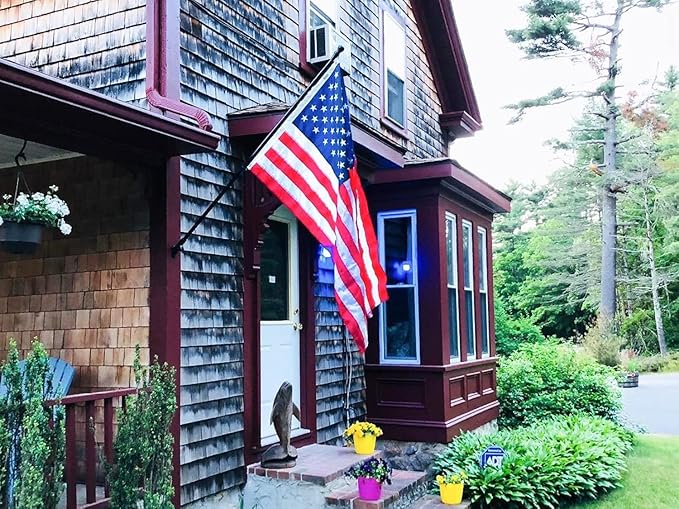 American Flag Pole Kit for House Outside - Black Metal Flagpole 6 FT with Tangle Free Design - 3x5 Embroidered US Flag, Holder Bracket, Ultra Durable Steel for Porch, Tree and More Residential