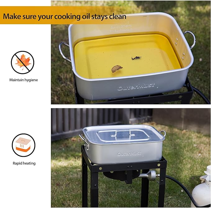 58,000 BTU Outdoor Fish Fryer with Baskets and Lid, 18 Qt. Propane Deep Fryer and 2 Inner Baskets, Ideal for Frying Fish, Chicken Wings, French Fries