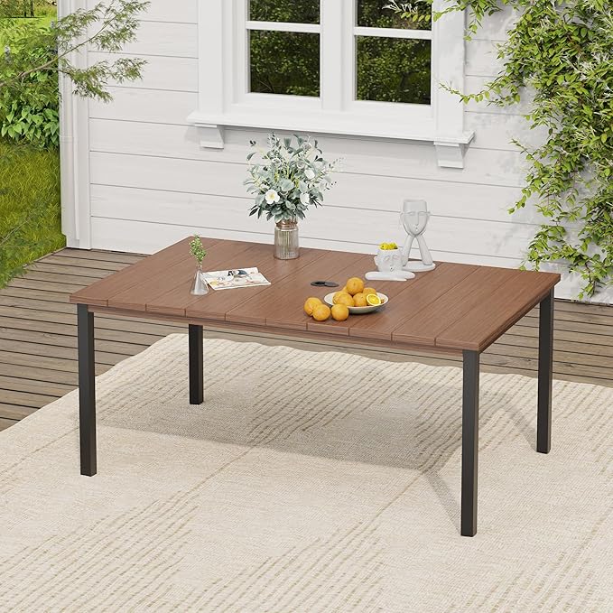 VICLLAX 7 Pieces Outdoor Dining Set, Patio Furniture Set of 6 Patio Swivel Dining Chairs and Rectangular Patio Table, Dark Charcoal Chairs & Walnut Tabletop