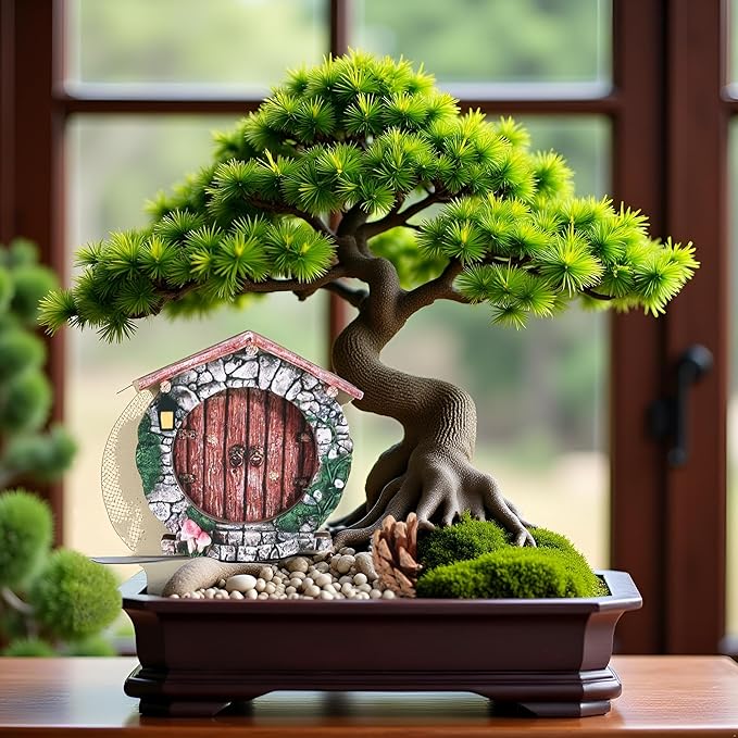 brownArchway Mini Fairy Garden Door for Tree, 3D Miniature Fairy Door for Fairytale Tiny House Doors, Bonsai Terrarium Micro Landscape Decoration Accessories Garden Miniatures