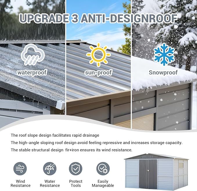 Galvanized Steel Frame & Solid Cedar Wood Wall Shed | 3x5ft Outdoor Storage Shed with Lockable Double Doors & Ventilation Windows for Garden, Lawn, Patio
