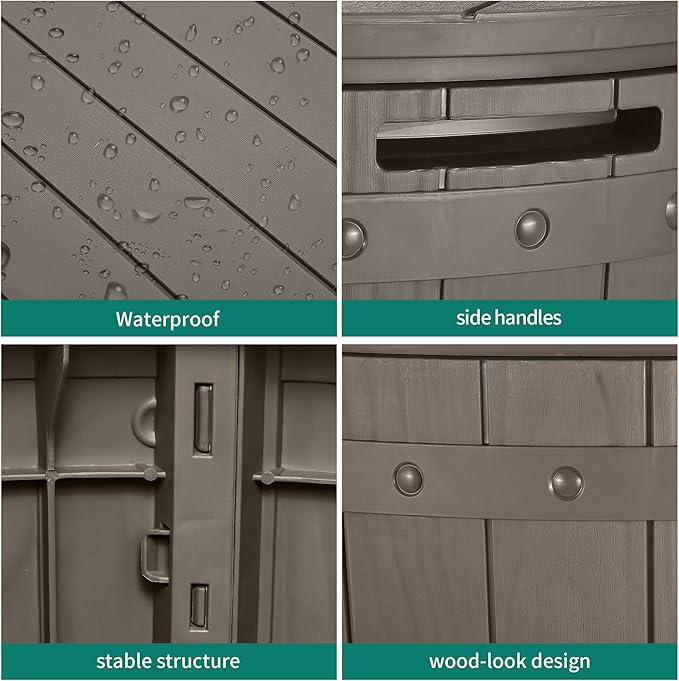 YITAHOME 33 Gallon Round Deck Box, Outdoor Storage Box for Patio Furniture,Patio Table for Cushion, Pool Accessories, Waterproof Resin & Easy Assembly & Lightweight, Light Brown